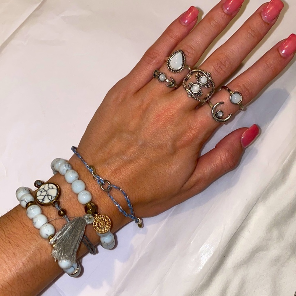 NWOT Marble Bracelet and Ring Set with Gold Hardware